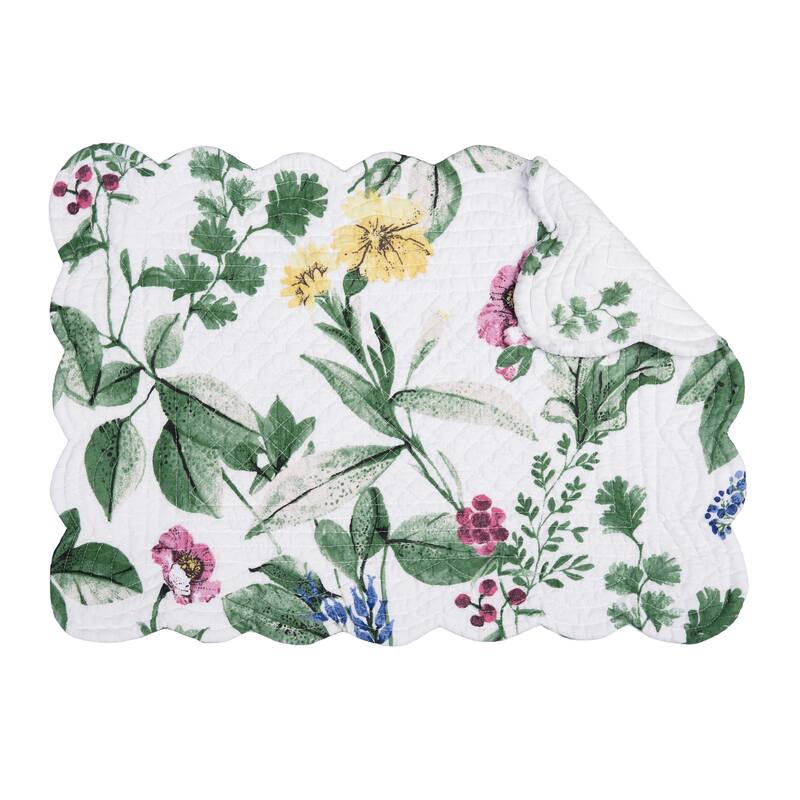 Marcy Blooms Scalloped Placemats Set of 6 Floral Design All, 13" x 19"