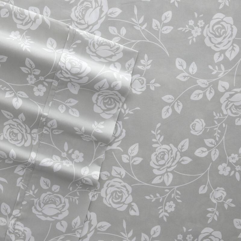 Becky Cameron Rose Gray Pattern 4 Piece Deep Pocket Bed Sheet Set