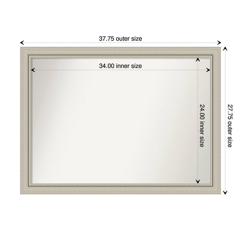 Romano Silver Narrow Framed Non-Beveled Custom Wall Mirror, Bathroom Vanity Mirror - Outer Size: 37.75 x 27.75