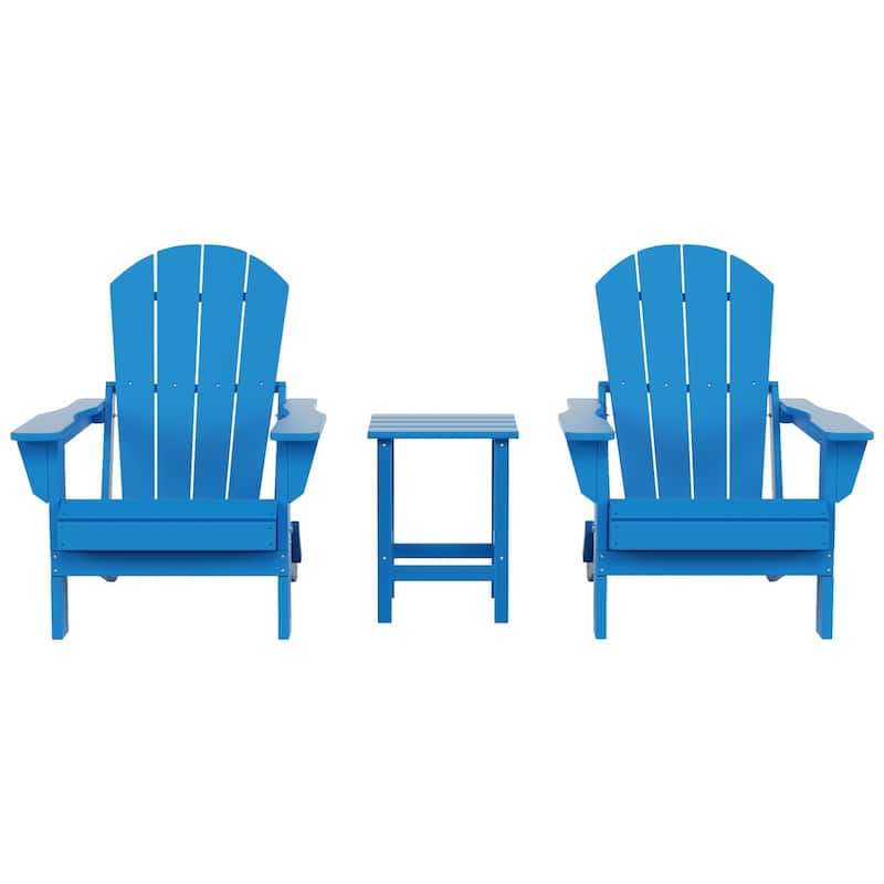 Polytrends Laguna Hdpe All Weather Outdoor Patio Foldable Adirondack Chairs With Side Table (3-Piece Set)