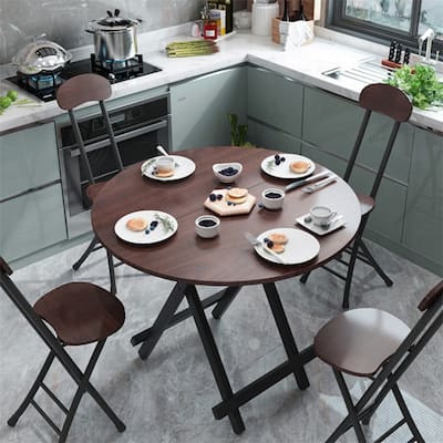 Dining Table Round High Top Folding Table Iron Bar Wooden Dining Desk