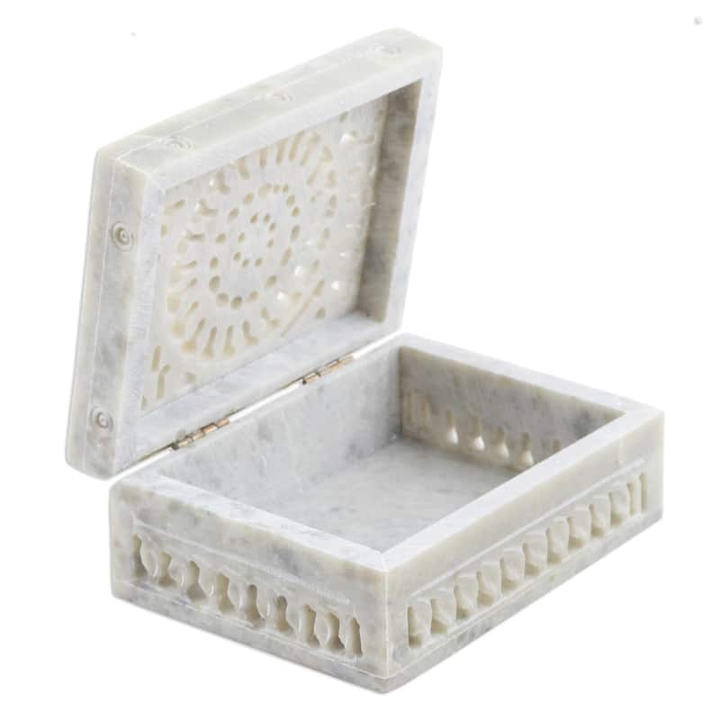 Novica Handmade Leaf And Vine Decorative Soapstone Box