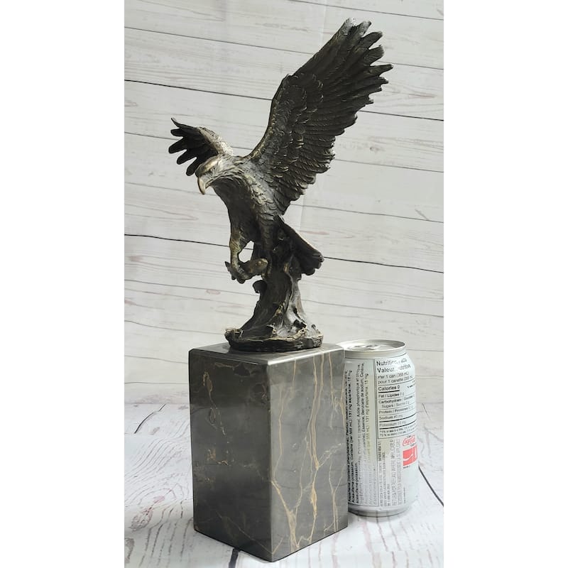 American Bald Eagle Holding Fish Bronze Sculpture Statue On Marble Base Signed Original 14 Inches X 8 Inches
