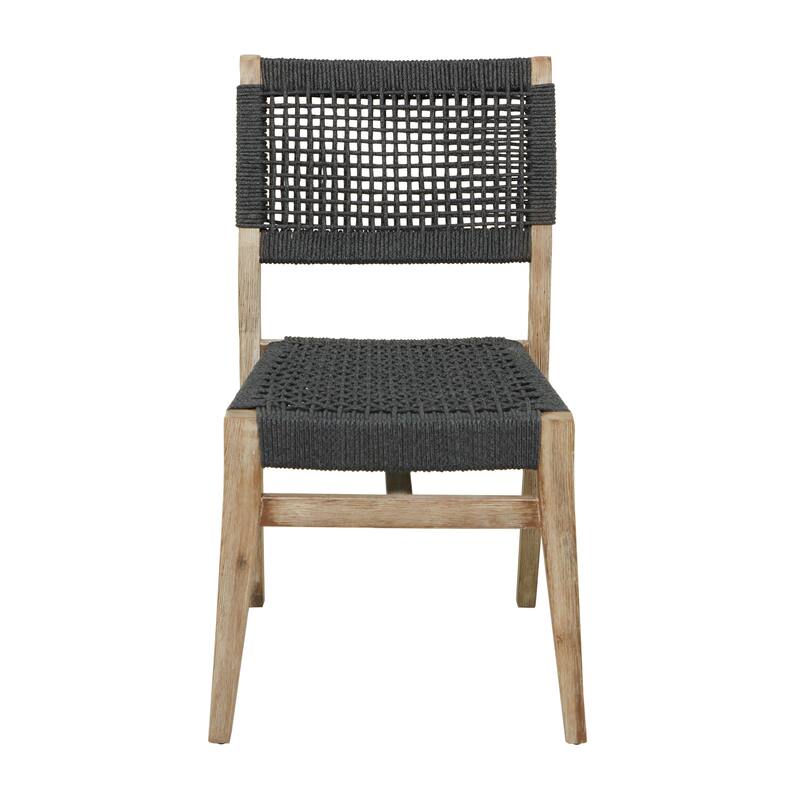 Wood Outdoor Dining Chair with Woven Seat and Back - Set of 2 Dark Gray - Roche River Decor