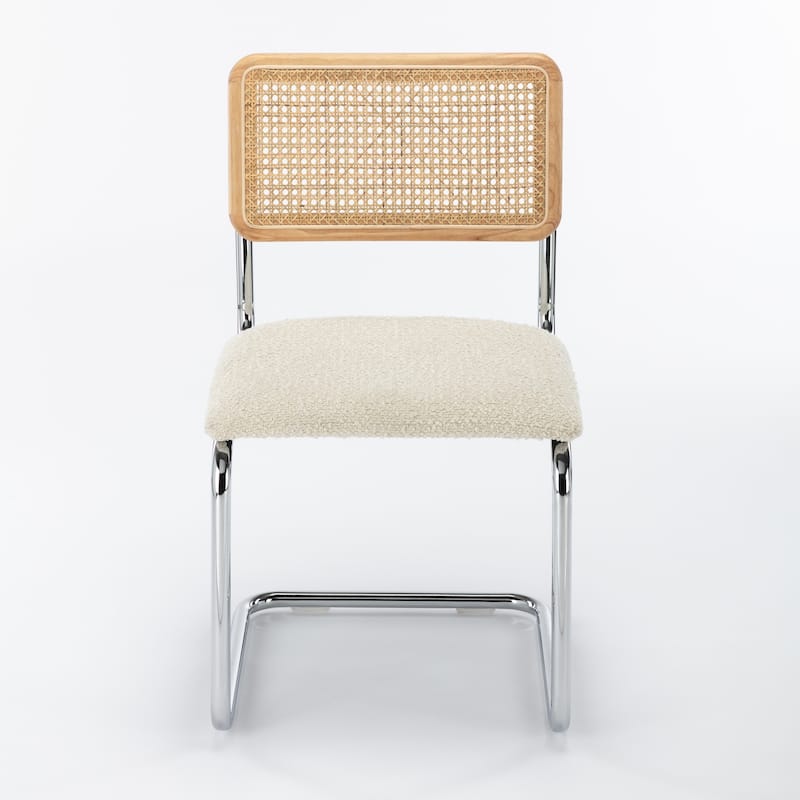 Hayward Cane Back Boucle Side Chair (Set Of 2) - Chrome Frame / White Boucle Seat