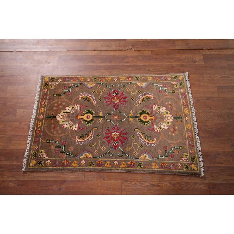 Brown Floral Kazak Oriental Foyer Rug Handmade Wool Carpet - 2'0" x 3'1"