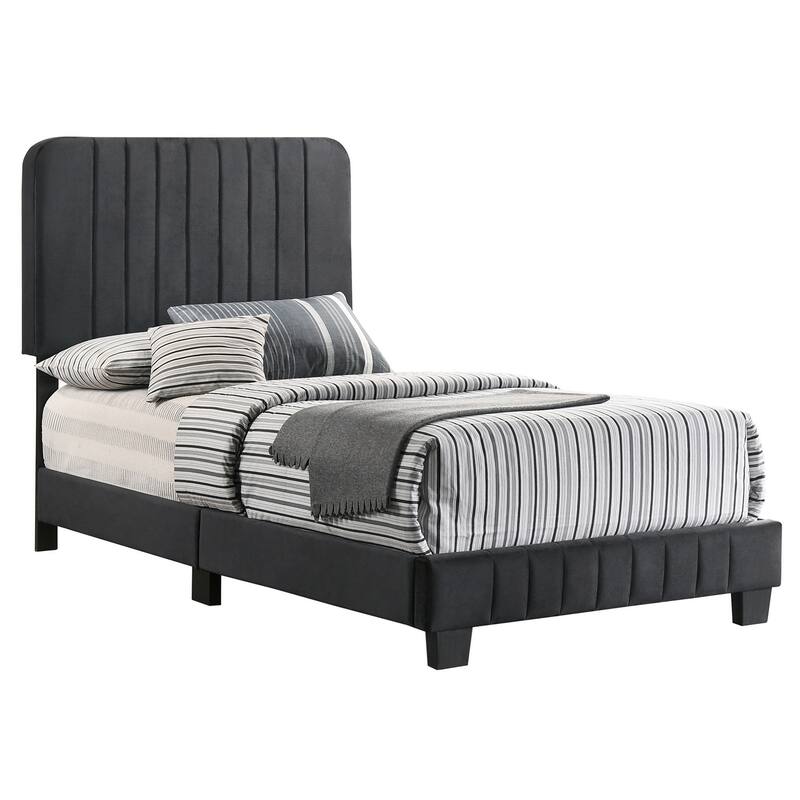 Velvet Upholstered Channel Tufted Twin Panel Bed - 81" - Black