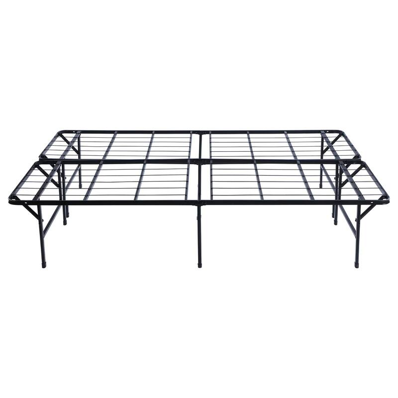 Black Steel Platform Bed with Folding Design and 750 lbs Capacity
