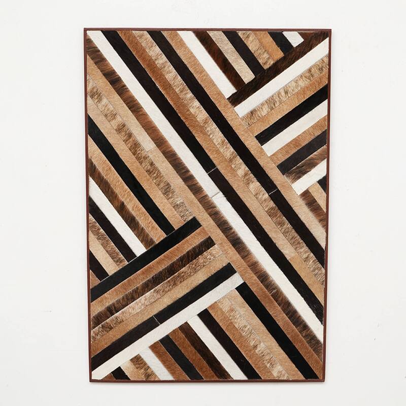 Wall Art Hairon Leather Wall Decor With Wooden Frame-30x20" - Brown