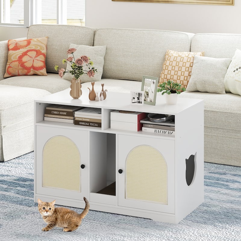 Costway 43" Hidden Cat Washroom Furniture with Storage Double Rooms - See Details