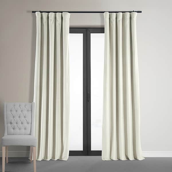 slide 2 of 12, Exclusive Fabrics Signature Velvet Blackout Curtain (1 Panel) 50 X 108 - Porcelain White