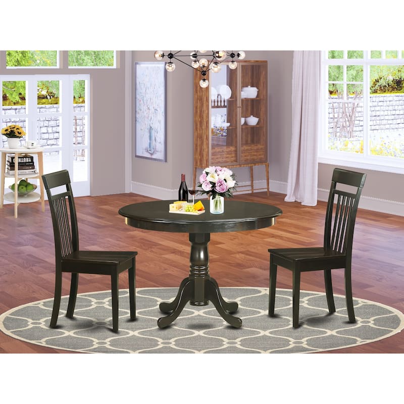East West Furniture 3 Piece Dining Table Set- a Wooden Table and 2 Dining Chairs, 42x42 Inch, Cappuccino (Seat's Type Options)