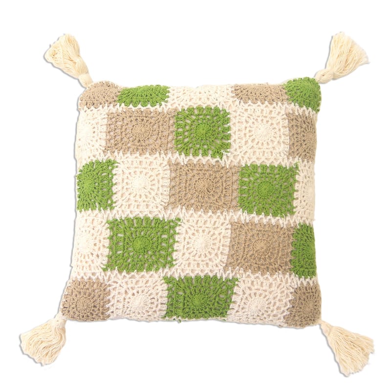 Novica Handmade Square Petals Crocheted Cotton Cushion Covers (Pair)