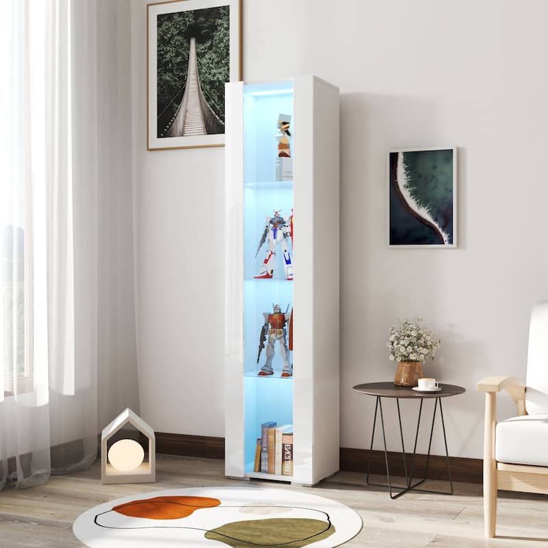 Storage Cabinets with Aluminum Strip Lamp & with Glass Shelves