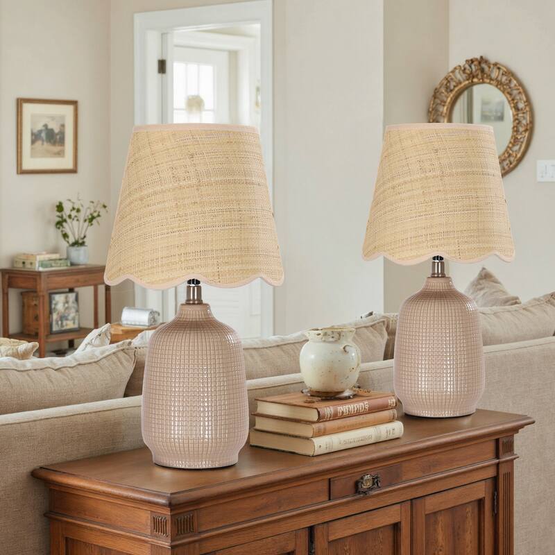 Traditional Ceramic Woven Table Lamp for Living Room