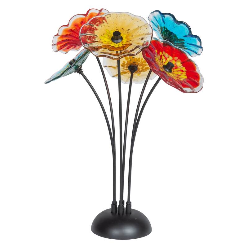 Fiore Bloom 26 IN Tall Multi-Color Art Glass 6-Plate Flower Sculpture with Metal Stand