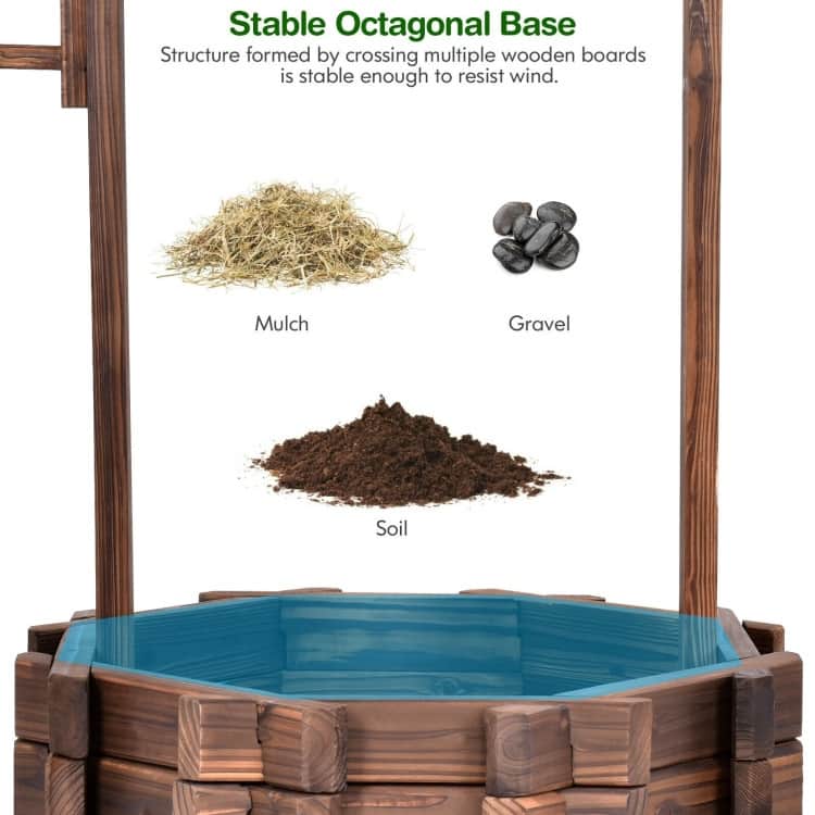 Decorative Outdoor Wishing Well Planter with Wooden Bucket - 22.0" x 22.0" x 44.9"