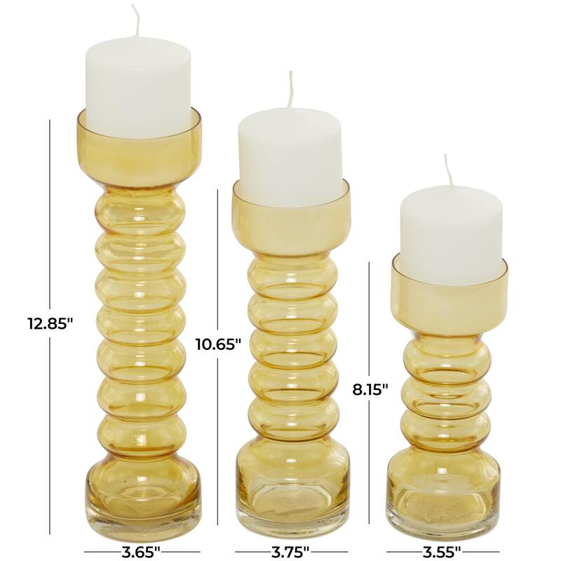 Glass Bubble Pillar Decorative Candle Holder - Set of 3 Yellow, Green, Clear - Roche River Decor