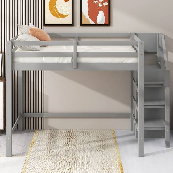 slide 2 of 20, Solid Wood Loft Bed Frame with Built in Storage Wardrobe,Full Size