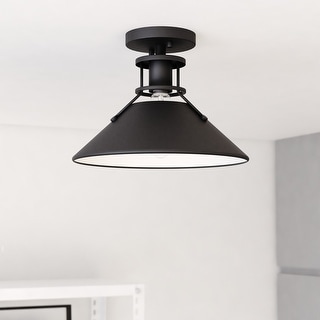 Canton 11.5-in W Black Farmhouse Semi Flush Mount Ceiling Light - 11.5-in W x 8.75-in H x 11.5-in D