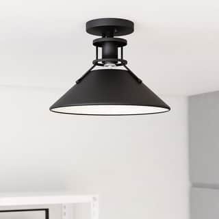 Canton 11.5-in W Black Farmhouse Semi Flush Mount Ceiling Light - 11.5-in W x 8.75-in H x 11.5-in D