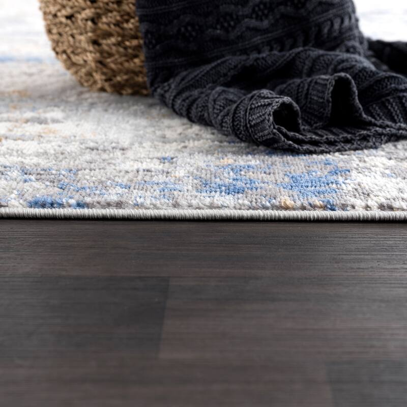 Abani Dune Contemporary Grey and Blue Distressed Indoor Area Rug