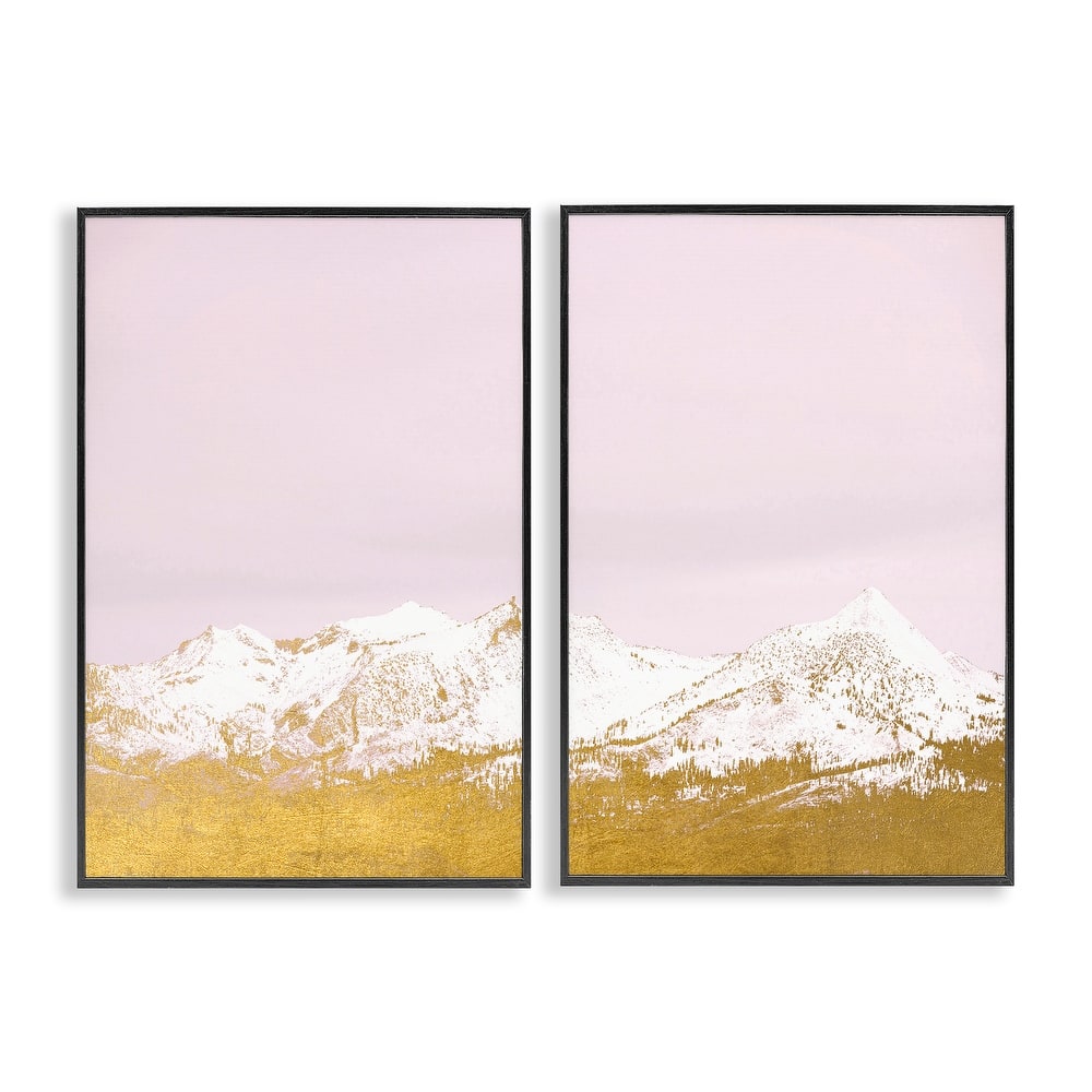 Stupell Snow Tipped Mountains on Pink Framed Giclee Art Design By Gemma Bardot (Set of 2)