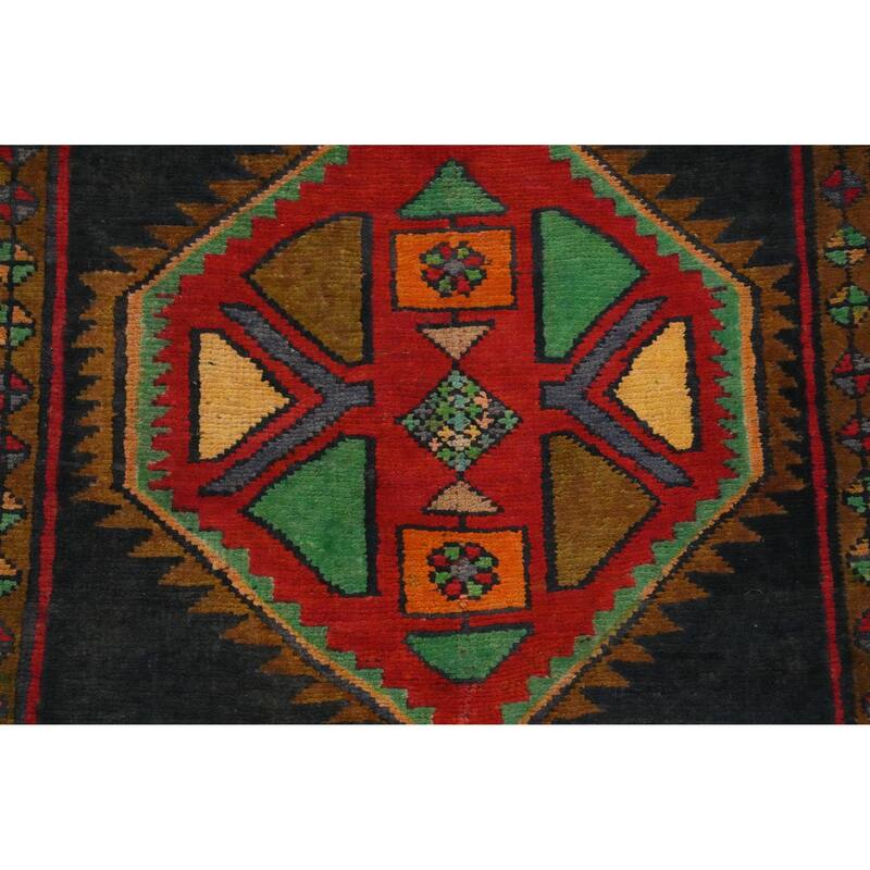 Hand Knotted Oriental 100% Wool Carpet Traditional Geometric Greys & Charcoal Ardebil Runner Rug - 12' 2'' X 3' 4''