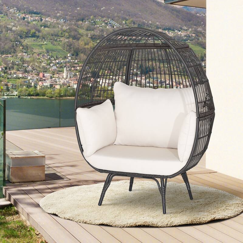 Patio Oversized Rattan Wicker Egg Chair Lounge Basket w/ 4 Cushion