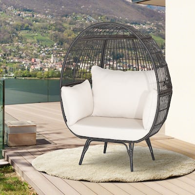 Patio Oversized Rattan Wicker Egg Chair Lounge Basket w/ 4 Cushion