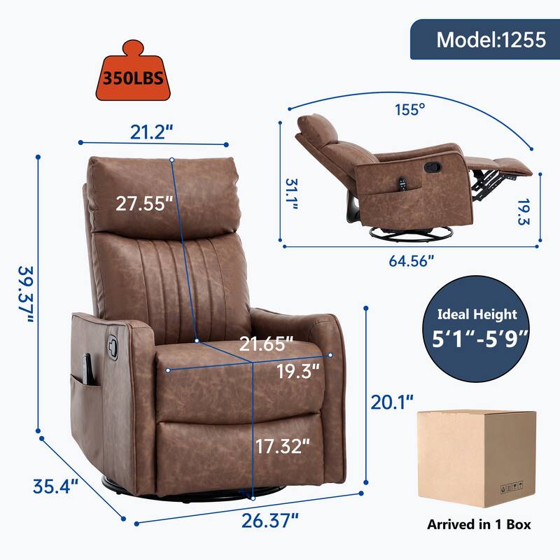 Heat Massage Manual Recliner Chair with Rocker and Swivel in Faux Leather for Living Room