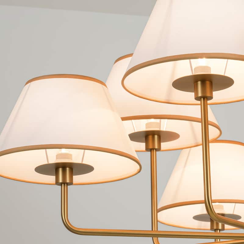 Rennnsan 9-Light Vintage Gold Linen Shade Chandelier for Dining & Living Spaces - 47.3 in. W x 25 in. H