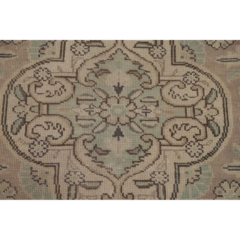 Beige Tabriz Persian Vintage Area Rug Hand-knotted Wool Carpet - 9'5" x 11'10"