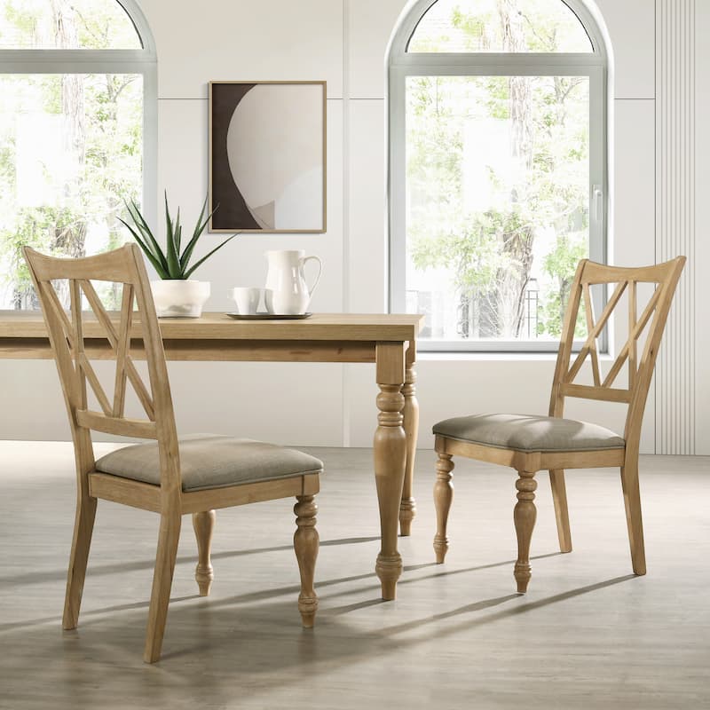 Roundhill Furniture Verta Solid Wood Cross-back Dining Chairs, Set of 2, Light Oak Finish