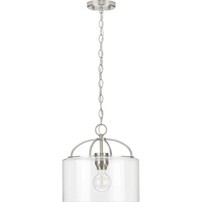 Leyden Collection 1-Light Brushed Nickel Clear Glass Transitional Mini-Pendant Hanging Light - 13 in x 13 in x 13 in