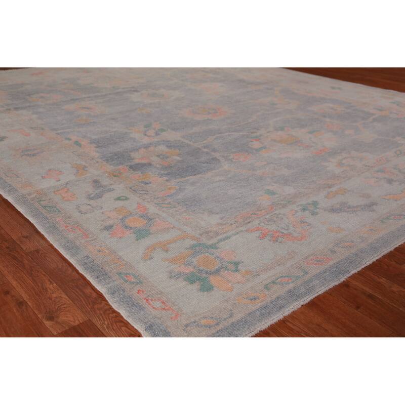Hand Knotted Oriental 100% Wool Carpet Transitional All-Over Navy Blue & Blues Oushak Area Rug - 9' 4'' X 8' 1''