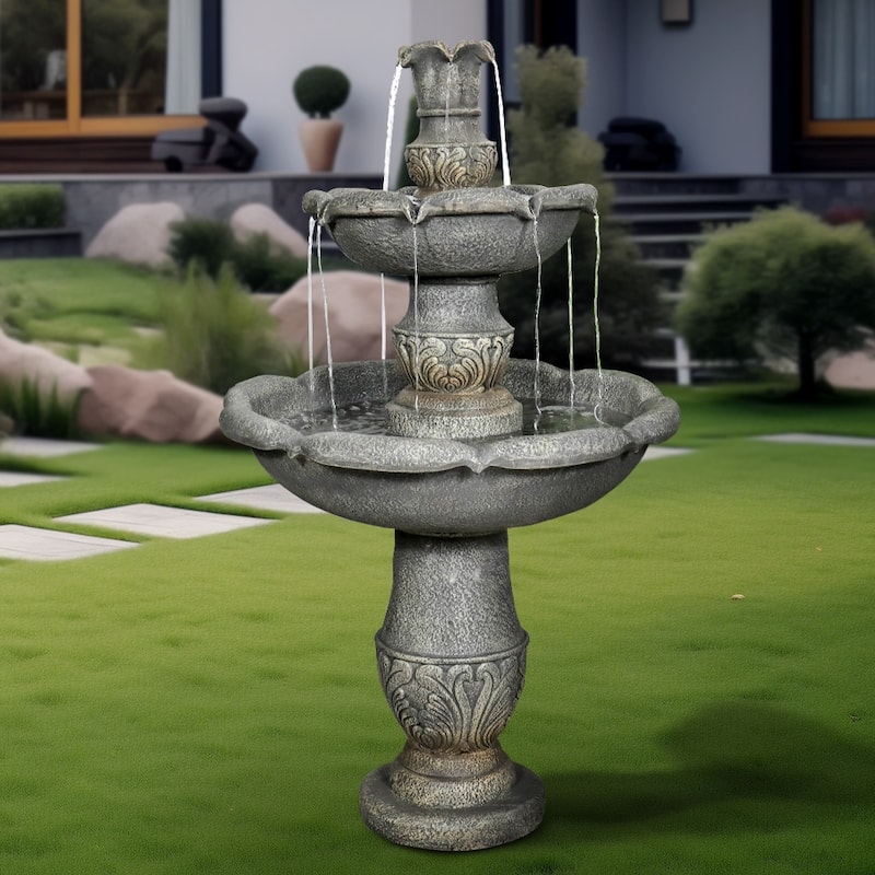 48.4-Inch 2Tier Outdoor Water Fountain with Submersible Pump for Patio