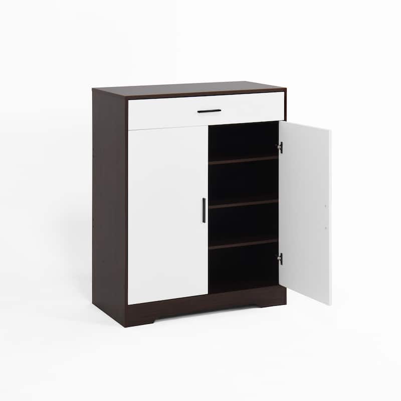 Freestanding Wooden Shoe Cabinet, 4-Tier Shoe Rack Organizer, Shoe Cabinet with Drawer, 2 Door & Adjustable Shelves