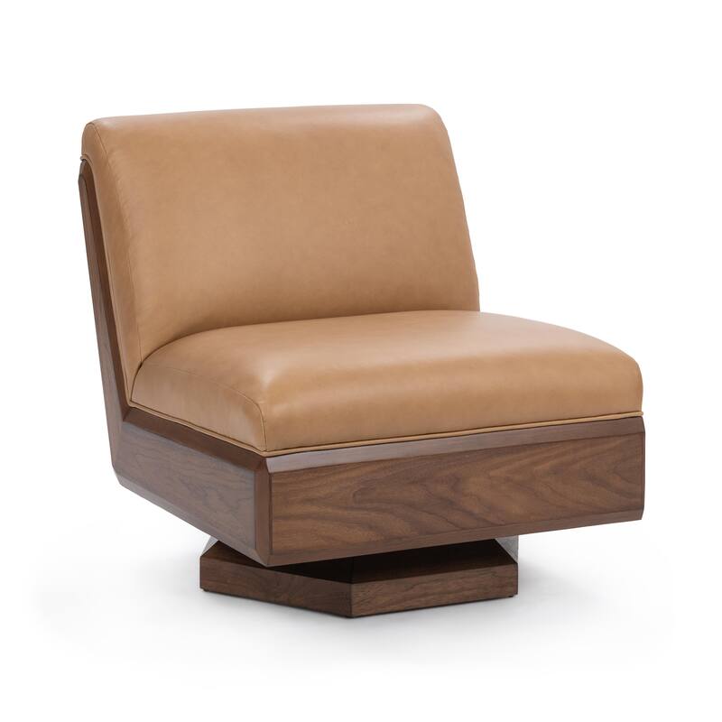Classic Home Myla Top Grain Leather Swivel Accent Chair