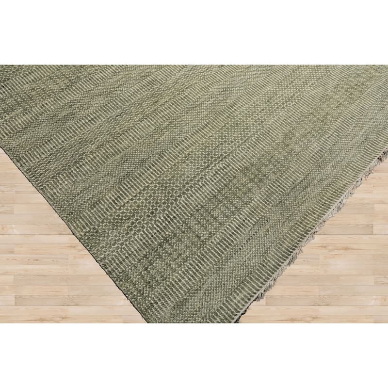 Multi Size Sage Geometric Hand-Knotted Wool Tibetan Area Rug