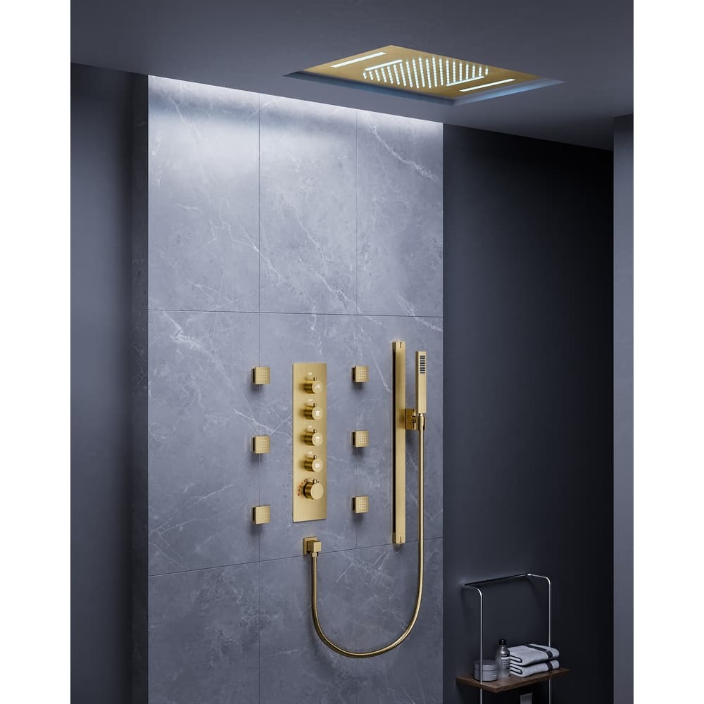 Multi-Function Thermostatic Shower System – Rainfall, Waterfall, Body Jets & LED Smart Control - 15*23
