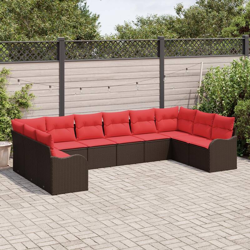 vidaXL 10/11 Garden Sofa Set with Cushions Black/Brown/Grey Poly Rattan - 135.4 x 69.9 x 27.2