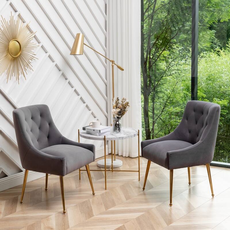 Modern Dining Chairs Set of 2, Upholstered Accent Chair Tufted Back Armless Chair with Back Pull