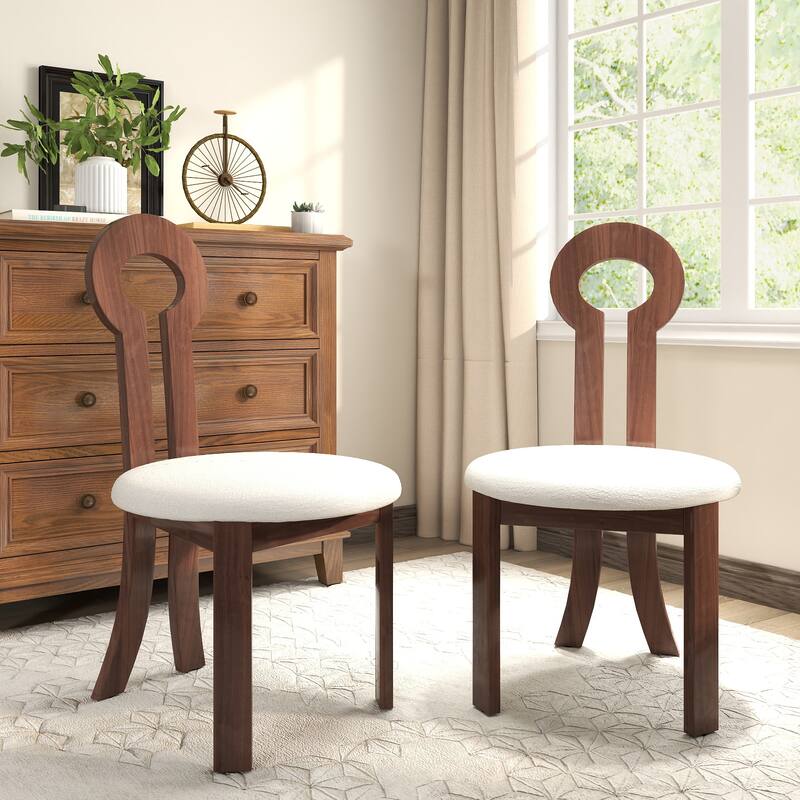 2 Piece Solid Wood Armless Kitchen Dining Chair with Round Backrest and Cushion for Dining Room Kitchen Living Room Bedroom