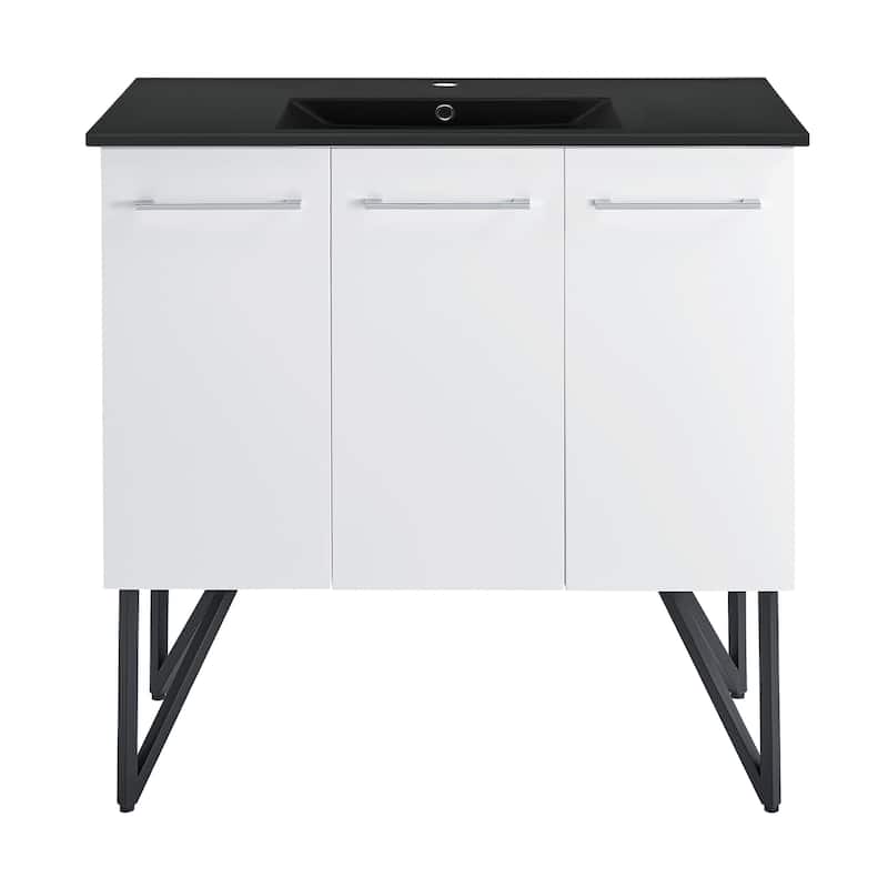 Annecy 36 In. White Bathroom Vanity With Black Ceramic Sink Top