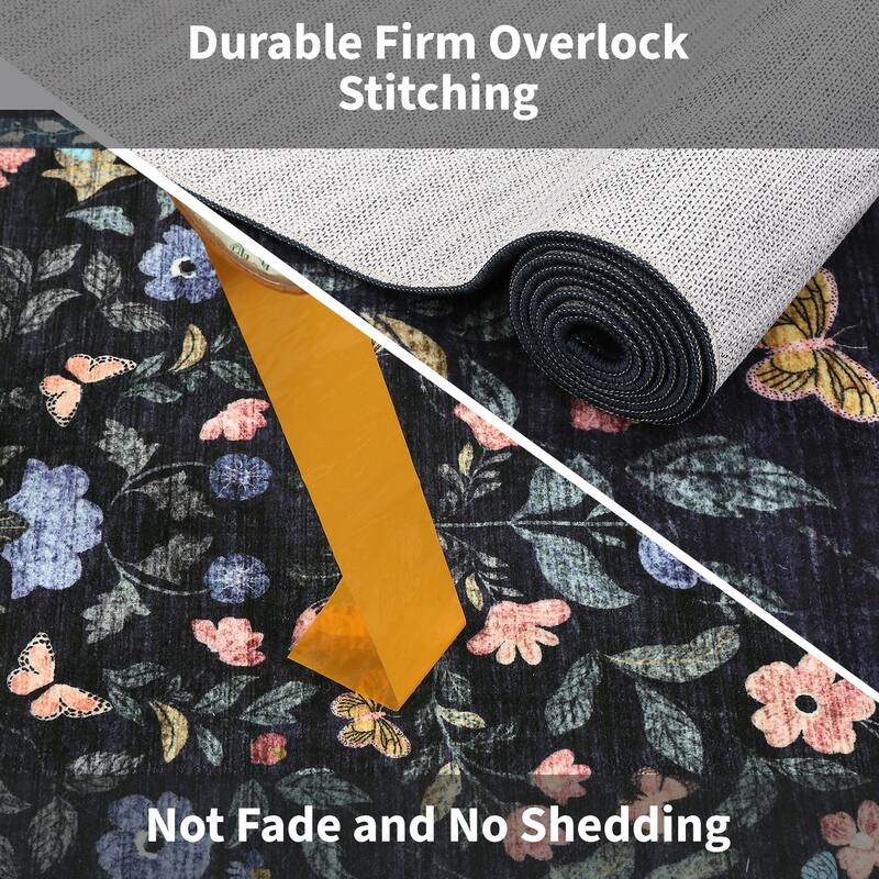 Garvee Farmhouse Distressed Floral Vine Area Rug