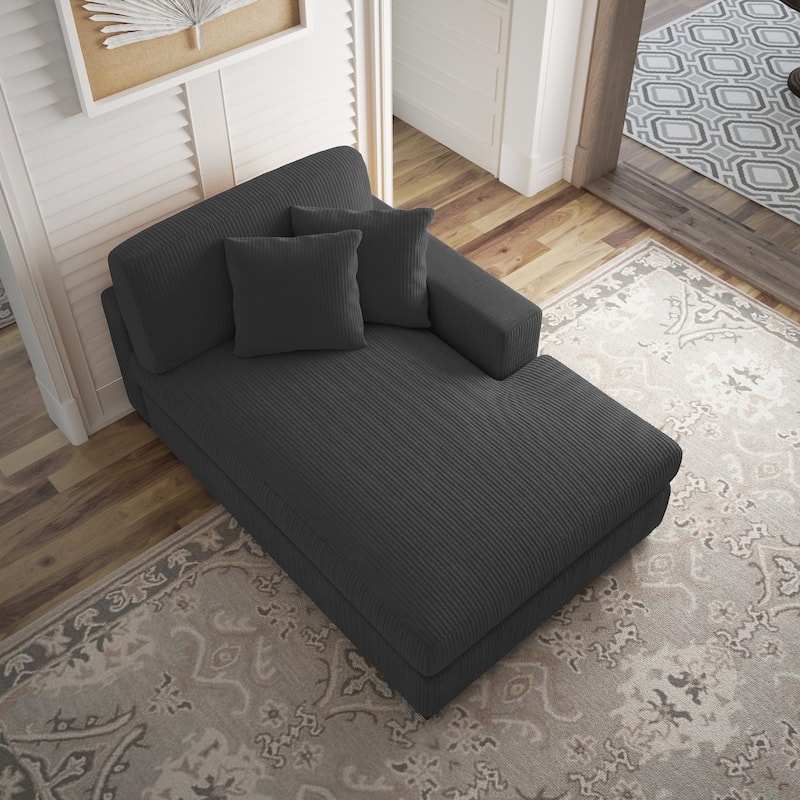 Modern Modular Sectional Sofa Corduroy Chaise Lounges - Right Facing - Grey Chaise