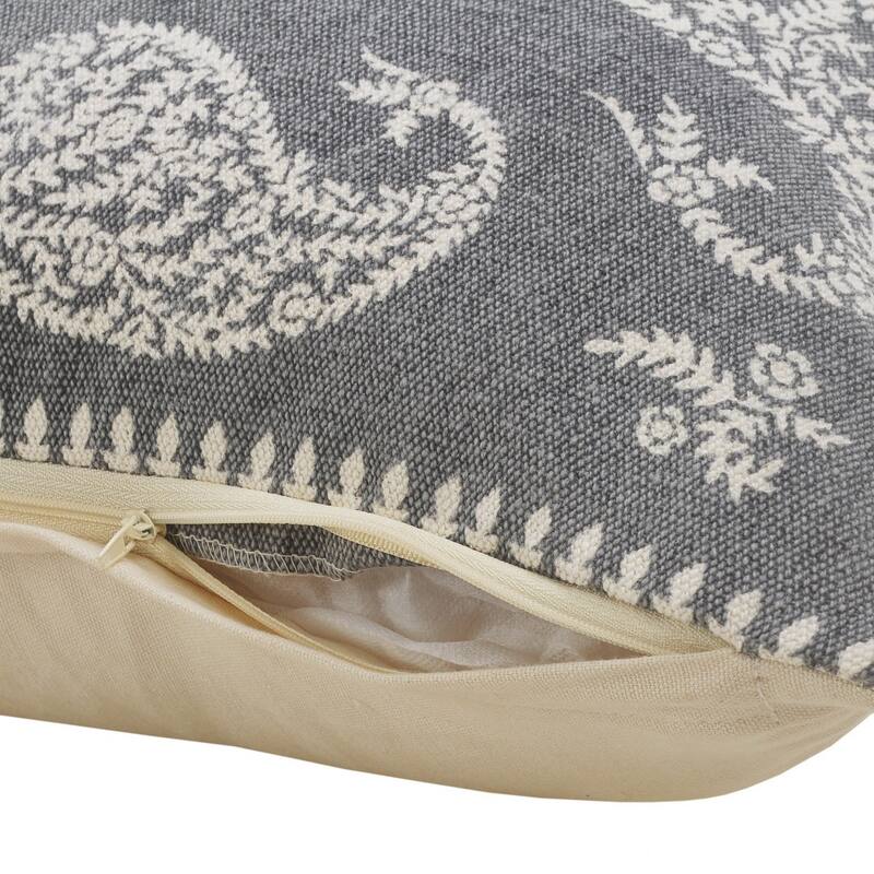 HomeRoots 24" X 24" Gray And White 100% Cotton Geometric Zippered Pillow