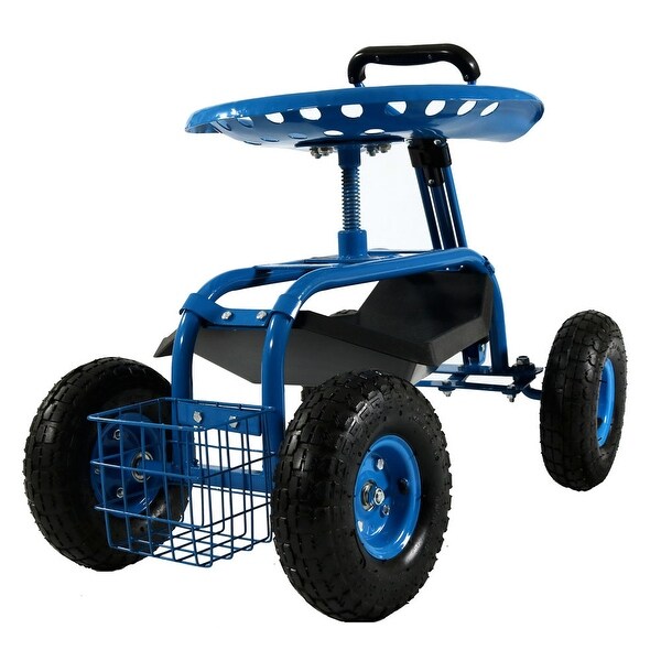 Blue Seat And Basket Sunnydaze Rolling Garden Cart With Steering