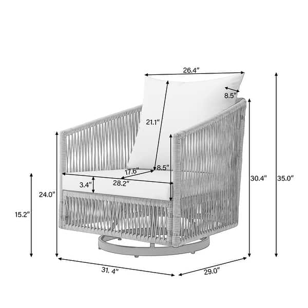 dimension image slide 1 of 4, 3-piece Cushioned Swivel Patio Wicker Furniture Set Outdoor Rattan Bistro Set